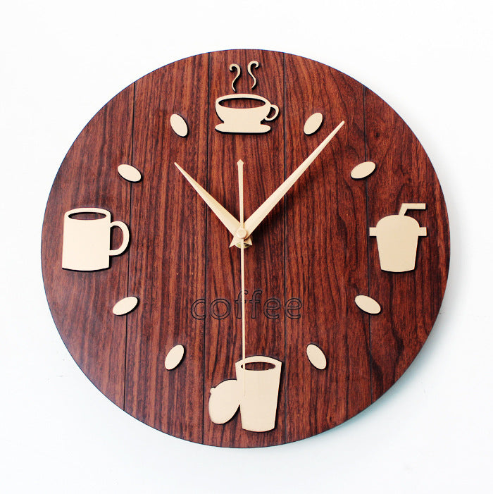 Retro Pastoral Leisure Creative Wood Coffee Cup Wall Clock