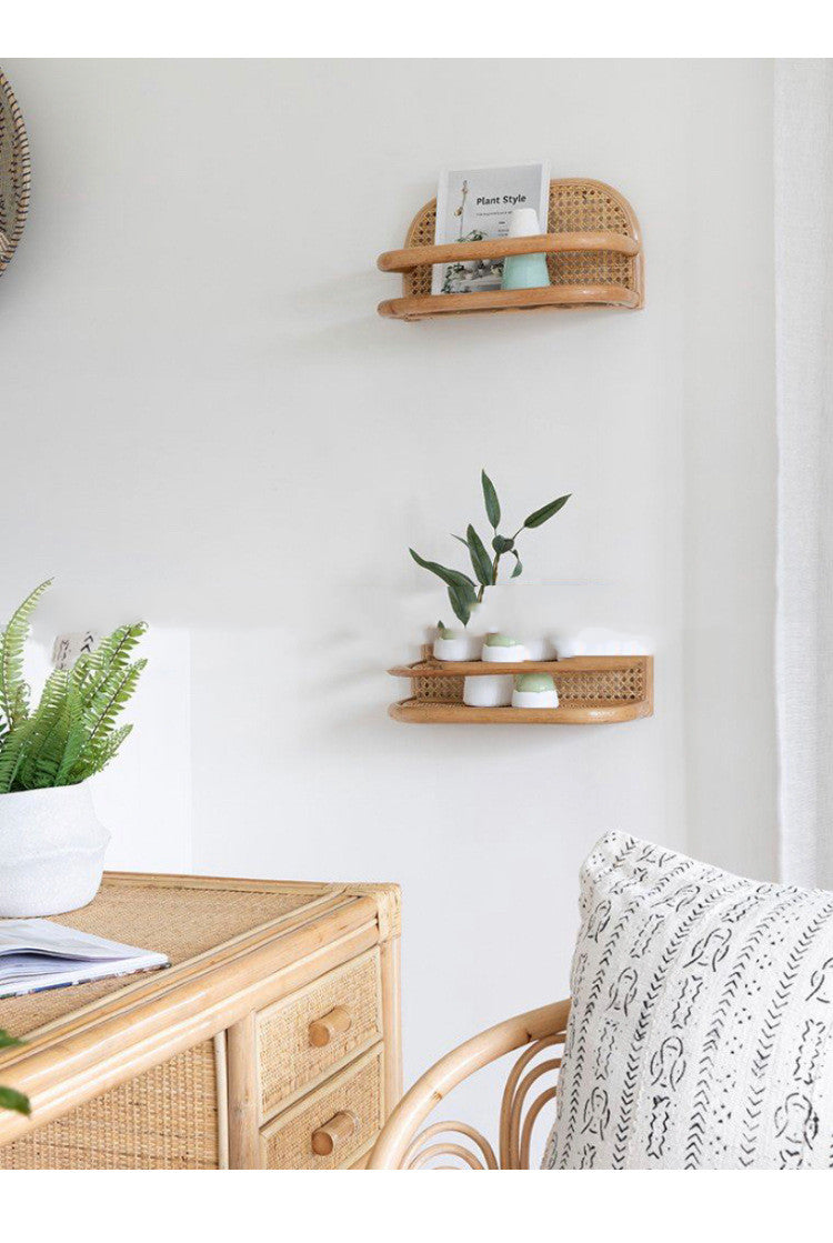 Retro Creative Real Rattan Wall Shelf