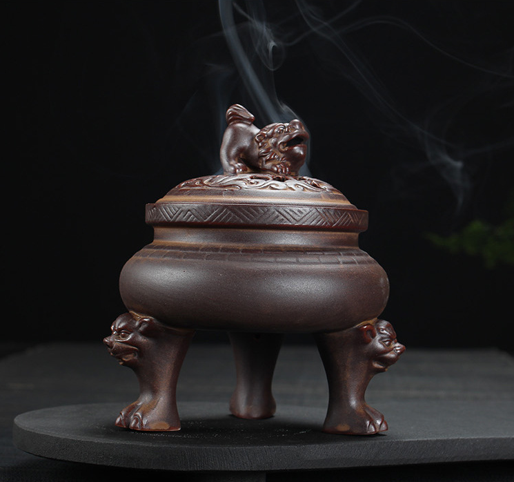 Lying Lion Three-Legged Plate Incense Burner Ceramic Aroma Diffuser Home Office Ornaments Buddhist Supplies