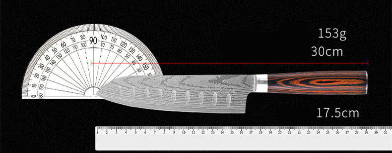 8 Inch Kitchen Knife Imitation Damascus Big Wavy Color Wood Handle 7Cr17 Stainless Steel Knife