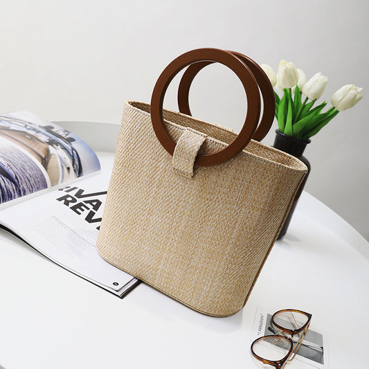 Woven solid wood handbag