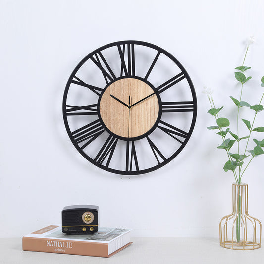 Modern Simple And Creative Iron Wood Roman Wall Clock