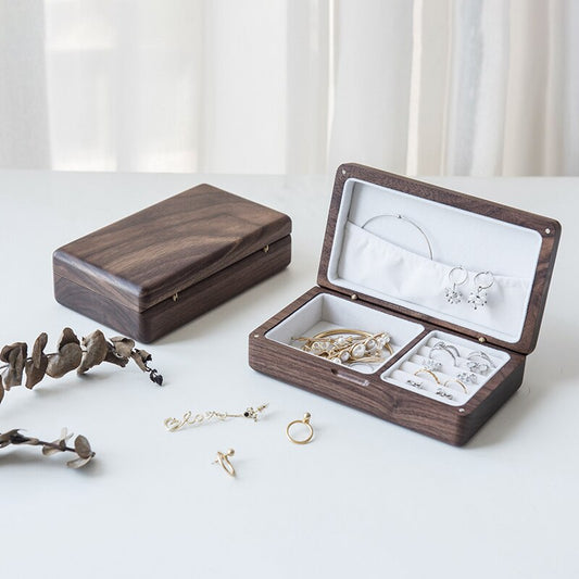 Solid wood jewelry box storage box exquisite earrings ring necklace simple portable small hand jewelry box