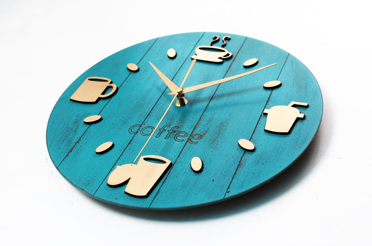 Retro Pastoral Leisure Creative Wood Coffee Cup Wall Clock