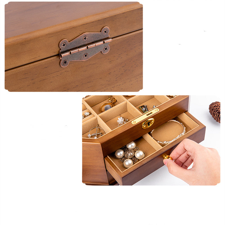 Solid Wood Storage Box Retro With Lock Jewelry Wooden Large Capacity