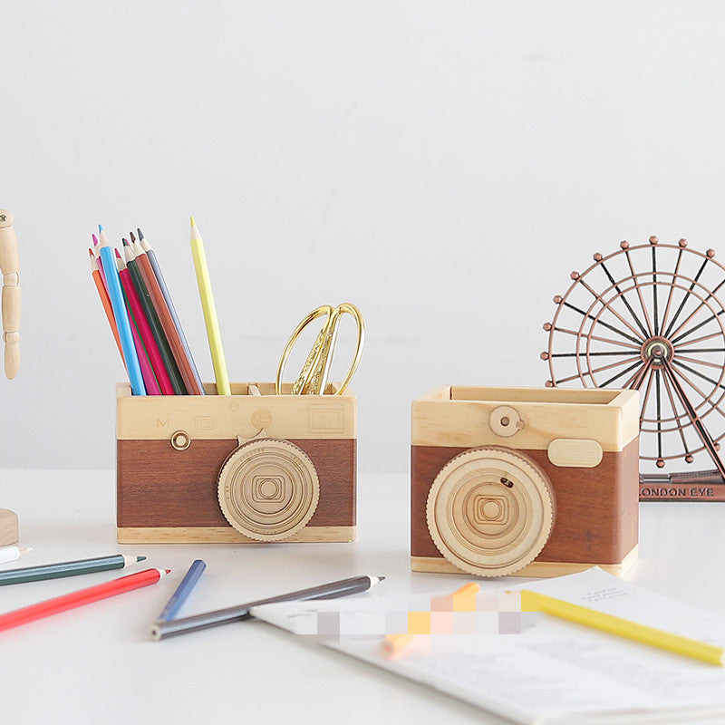 Wooden camera pen holder