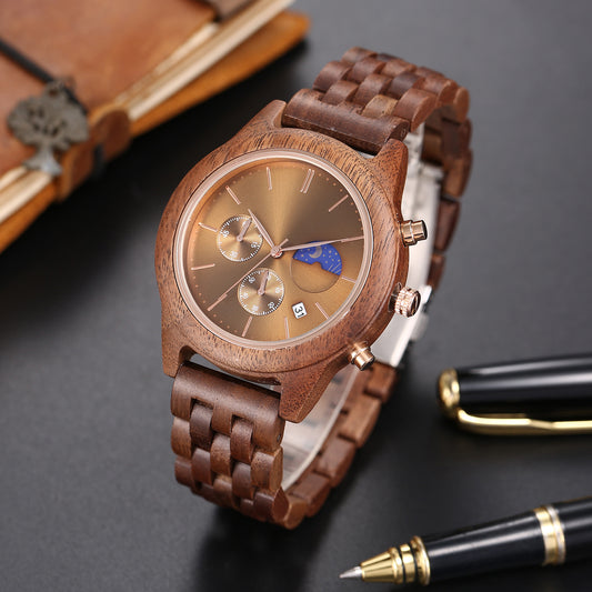 Quartz Mens Full Wood Strap Functional Wood Watch