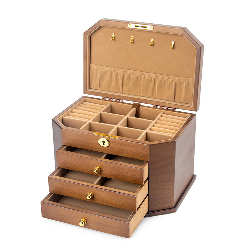 Solid Wood Storage Box Retro With Lock Jewelry Wooden Large Capacity