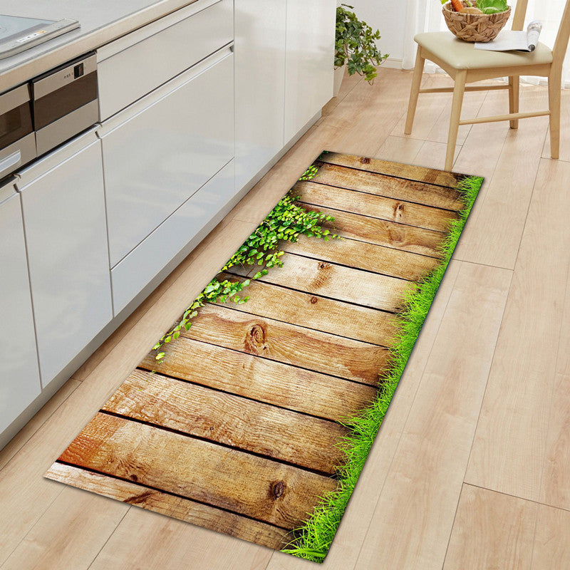 Wood Printed Long Absorbent Non-slip Floor Mat For Bathroom And Kitchen