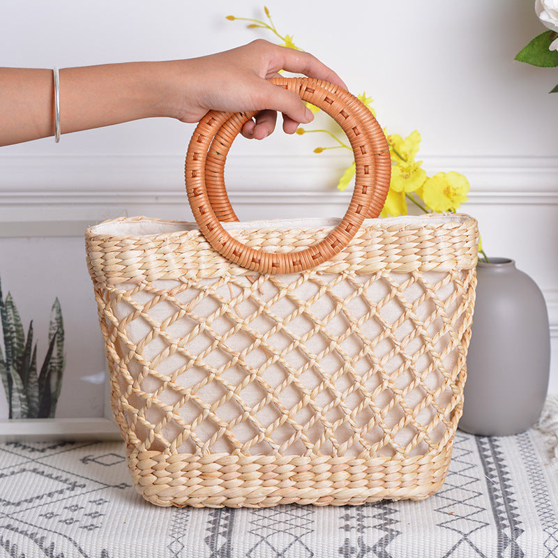 Rattan ins handmade straw net woven square handmade bag