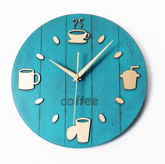 Retro Pastoral Leisure Creative Wood Coffee Cup Wall Clock