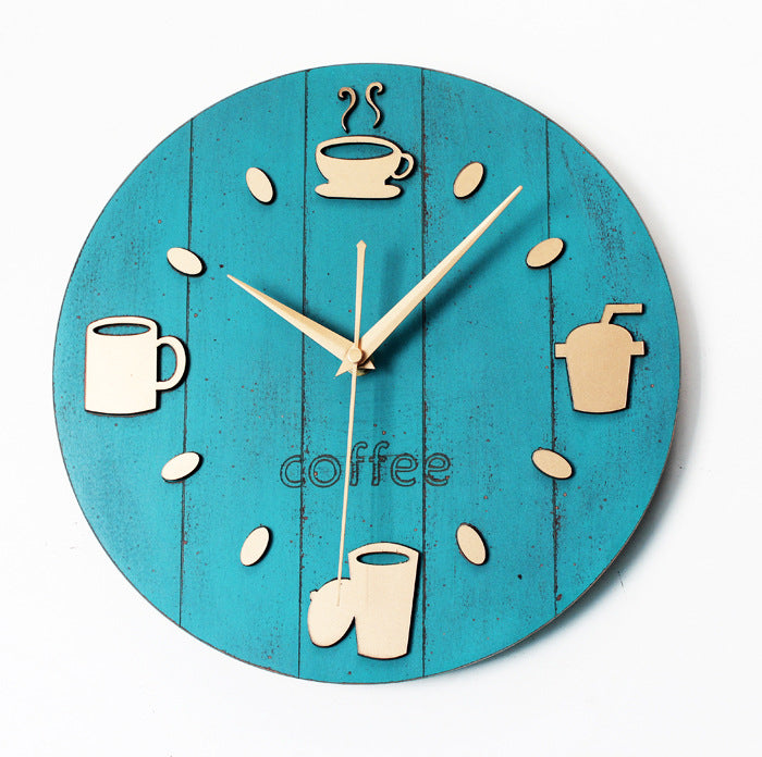 Retro Pastoral Leisure Creative Wood Coffee Cup Wall Clock