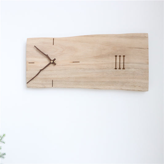 Retro Simple Rectangular Solid Wood Wall Clock Logs