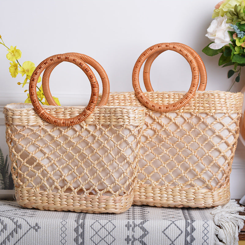 Rattan ins handmade straw net woven square handmade bag