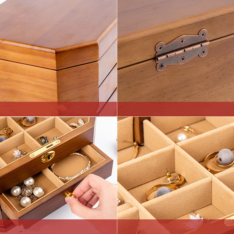 Solid Wood Storage Box Retro With Lock Jewelry Wooden Large Capacity