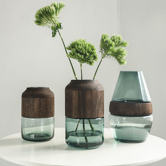 Log Solid Wood Transparent Glass Vase