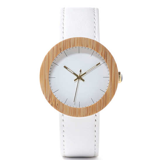 Wood table handmade hot bamboo wood leather belt quartz movement female watch