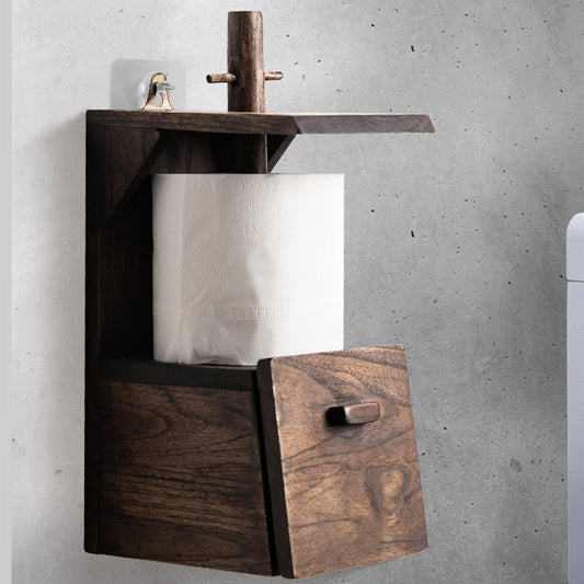 Solid Wood Retro Toilet Creative Roll Paper Holder