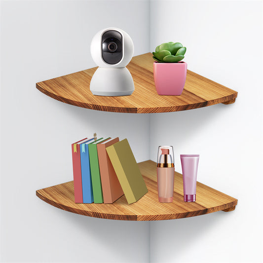 YuPinDiZu Corner Shelf 12inch Solid Wood Floating Shelf Wall Mount 2 Pack Round Edging Hanging Corner Shelves For Wall Floating Speaker Display Bookshelves Decorate Accents For Bedroom Kitchen