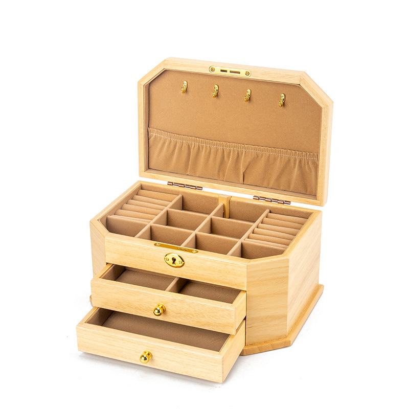 Solid Wood Storage Box Retro With Lock Jewelry Wooden Large Capacity