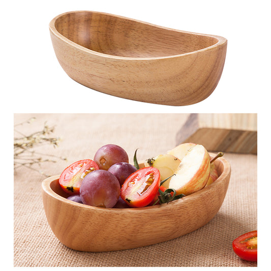 Natural Thick Bottom Rubber Wood Boat Compote Salad Bowl