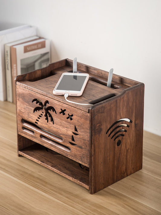 Solid Wood Wireless Router Storage Box Wall Mounted