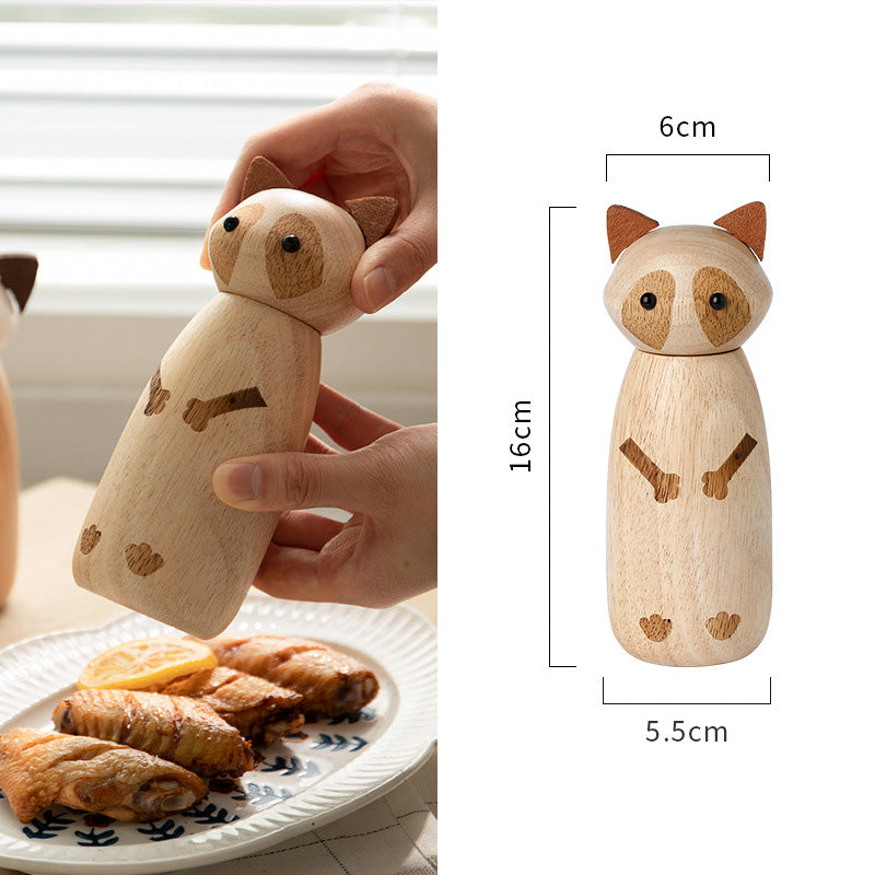 Cute Raccoon Black Pepper Sesame Kitchen Pepper Sea Salt Grinding Bottle Wood Seasoning Jar