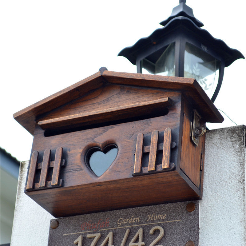 Rainproof Solid Wood European Style Creative Wooden Letter Box