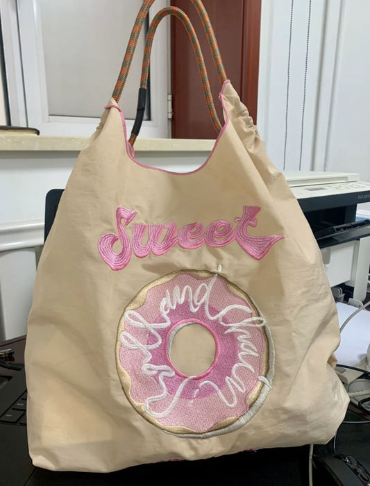 Japanese Nylon Cloth Donut Embroidery Eco-friendly Bag