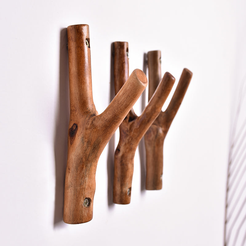 Solid Wood Creative Tree Branch Hook Punch Hole Coat Hook