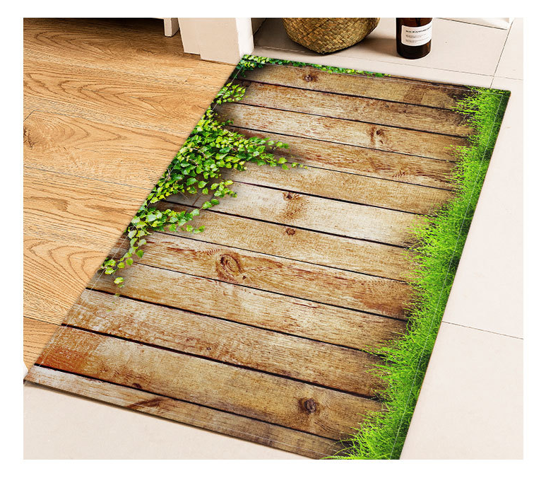 Wood Printed Long Absorbent Non-slip Floor Mat For Bathroom And Kitchen